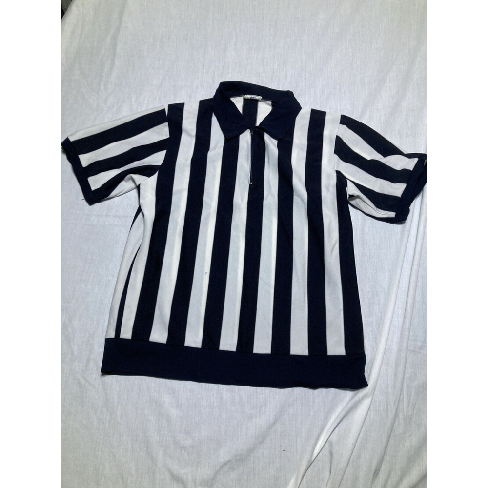 Vintage 80-90s Hockey Referee Shirt Size Large Saxon Athletic Black White Short